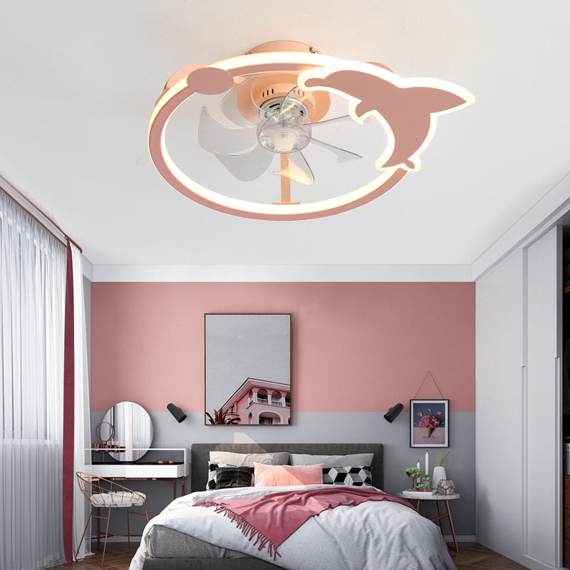 Metal Ceiling Fan Lamp Kids Style LED Ceiling Mounted Light for Bedroom