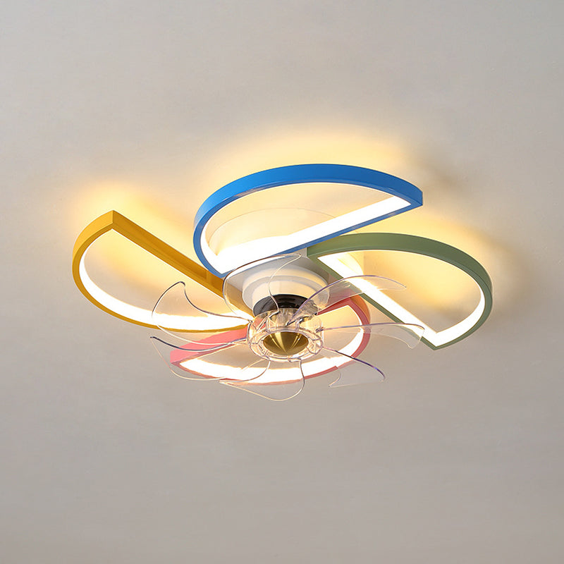 Metal Ceiling Fan Lamp Kids Style LED Ceiling Mounted Light for Bedroom