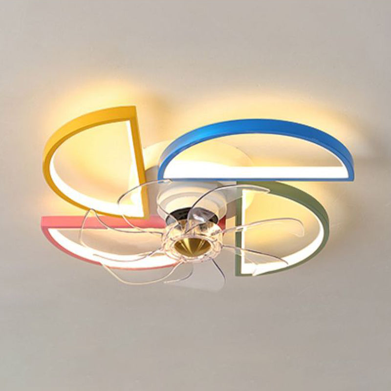 Metal Ceiling Fan Lamp Kids Style LED Ceiling Mounted Light for Bedroom