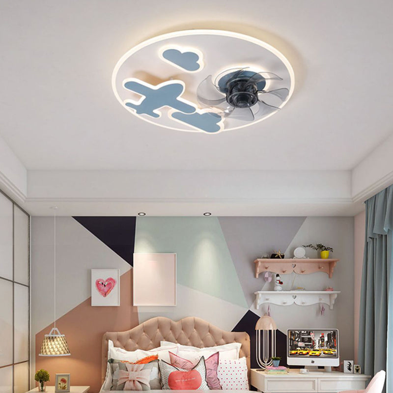 Metal Ceiling Fan Lamp Kids Style LED Ceiling Mounted Light for Bedroom