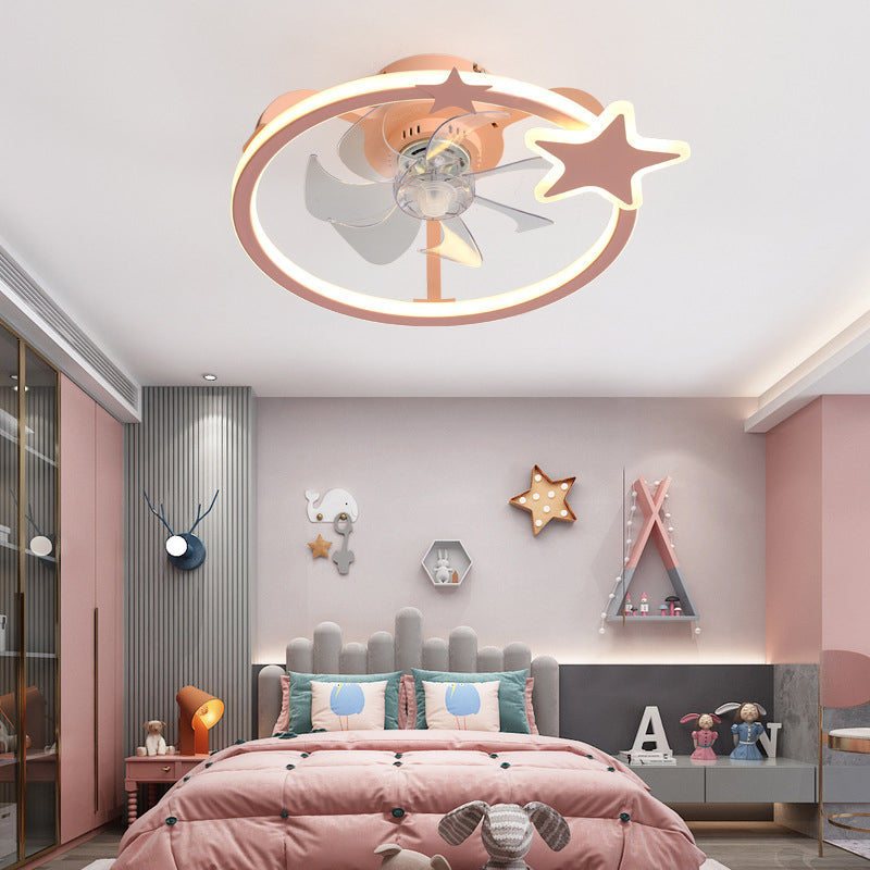 Metal Ceiling Fan Lamp Kids Style LED Ceiling Mounted Light for Bedroom