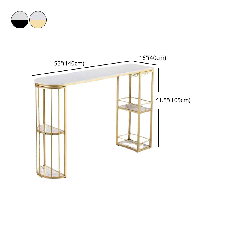 Stone Top Cocktail Bar Table 42-inch Height Iron Base Bar Height Storage Table