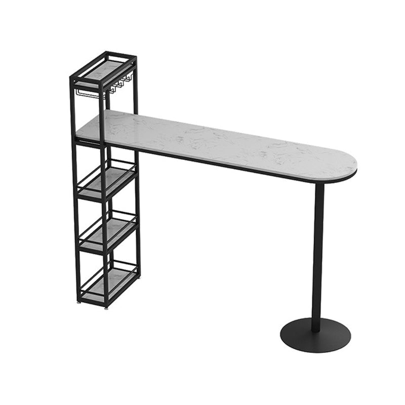 Modern Bar Table Stone Top Iron Base Pub Table with Shelf for Living Room, Only Table