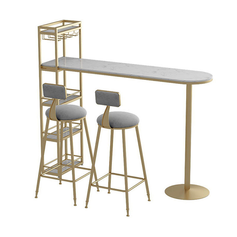 Modern Bar Table Stone Top Iron Base Pub Table with Shelf for Living Room, Only Table