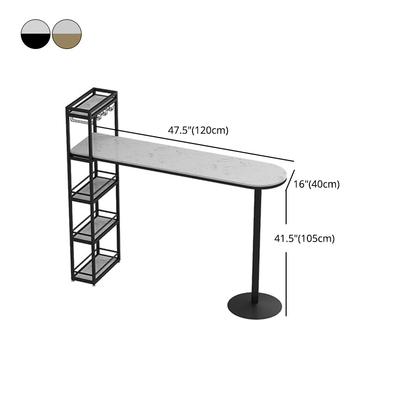 Modern Bar Table Stone Top Iron Base Pub Table with Shelf for Living Room, Only Table