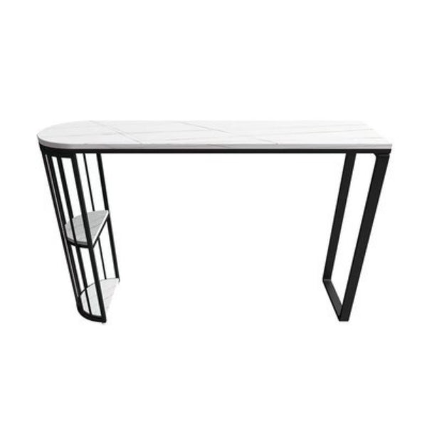 Industrial Iron Bar Dining Table White Stone Top Indoor Bistro Table with Shelf