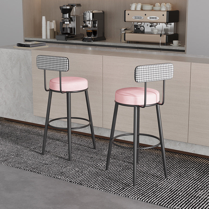 Scandinavian Matte Finish Velvet Counter Stool Footrest Coffee Shop Barstool