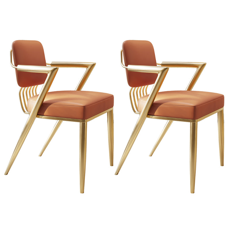 Scandinavian Style Arm Open Back Side Chairs Faux Leather Dining Chairs