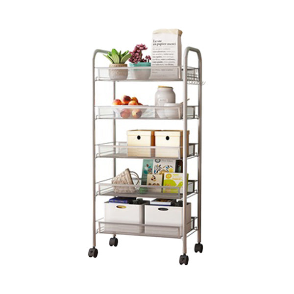 Industrial Metal Etagere Bookshelf Vertical Open Bookcase with Caster Wheels