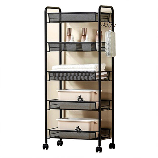 Industrial Metal Etagere Bookshelf Vertical Open Bookcase with Caster Wheels