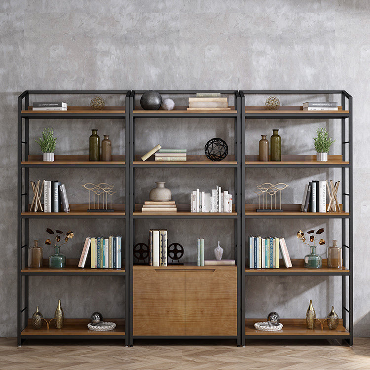 Industrial Style Bookshelf Open Back Solid Wood Bookcase for Home Office