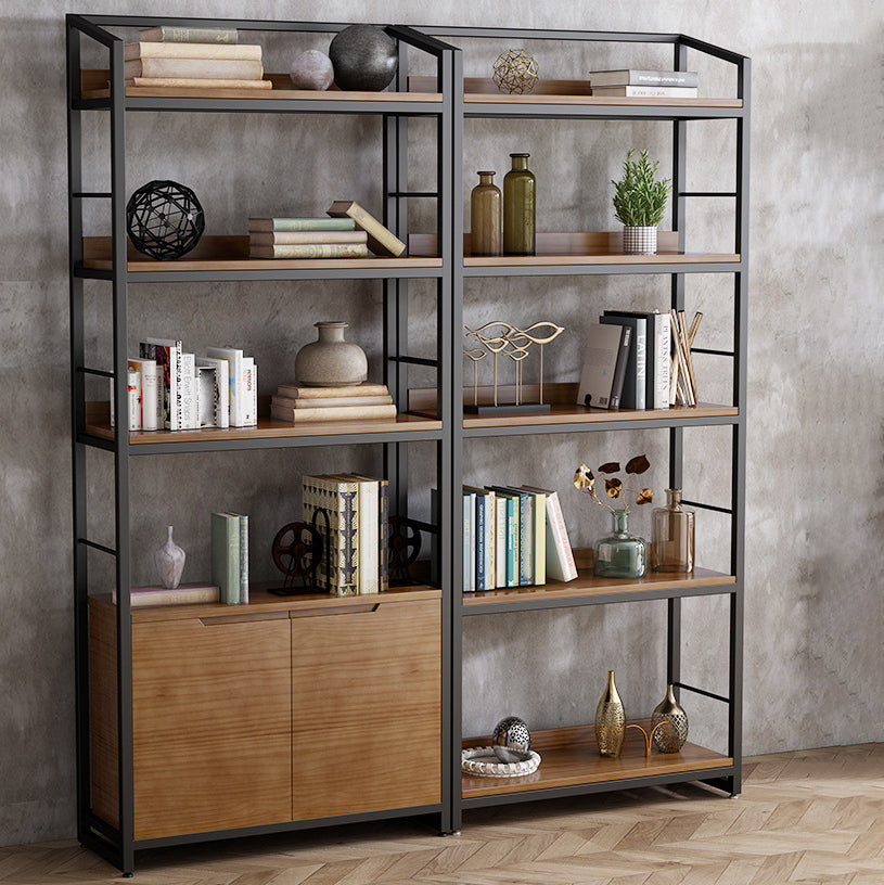 Industrial Style Bookshelf Open Back Solid Wood Bookcase for Home Office