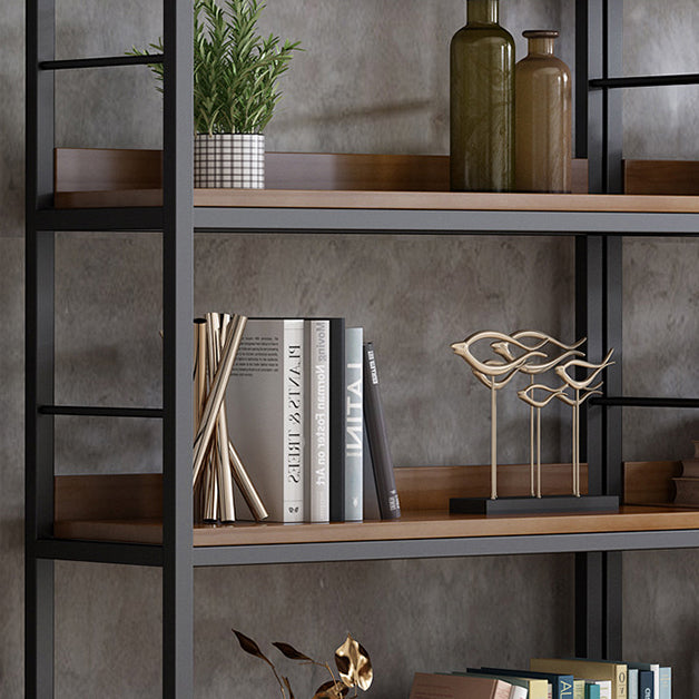 Industrial Style Bookshelf Open Back Solid Wood Bookcase for Home Office