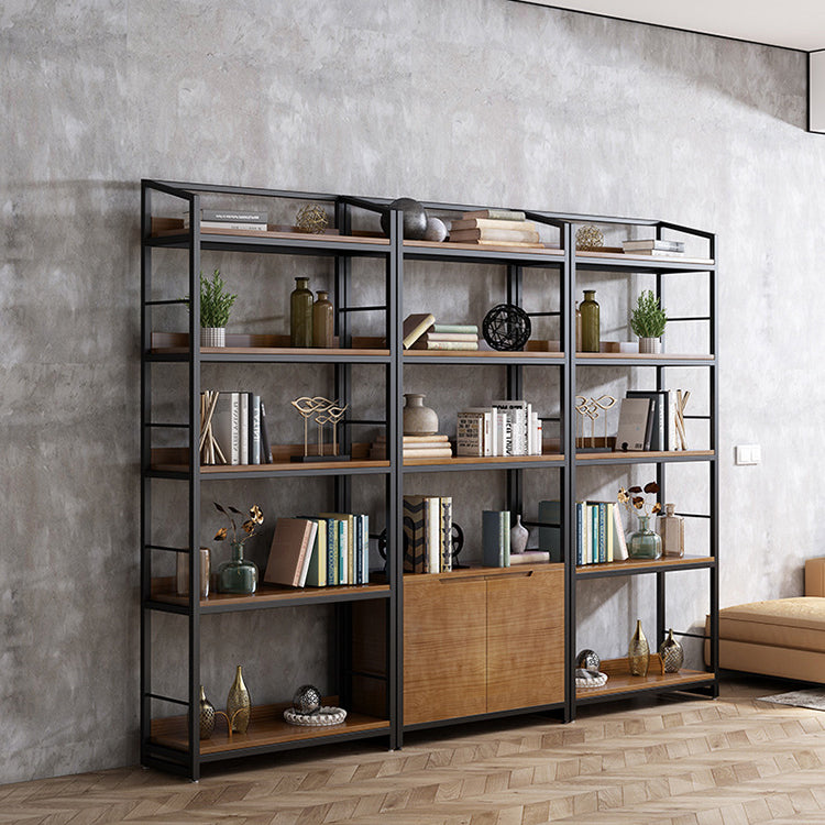 Industrial Style Bookshelf Open Back Solid Wood Bookcase for Home Office