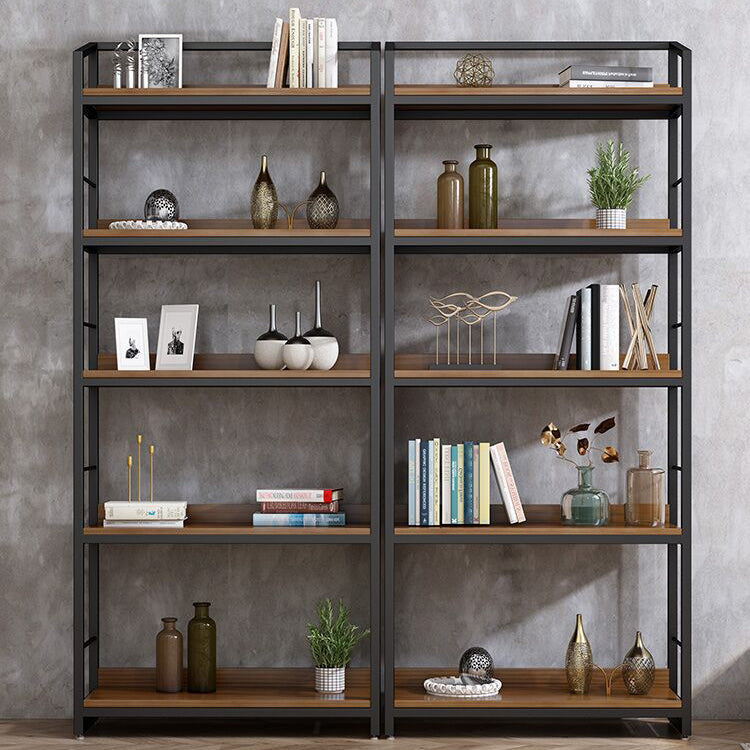 Industrial Style Bookshelf Open Back Solid Wood Bookcase for Home Office