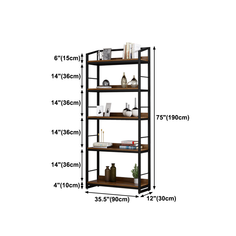 Industrial Style Bookshelf Open Back Solid Wood Bookcase for Home Office