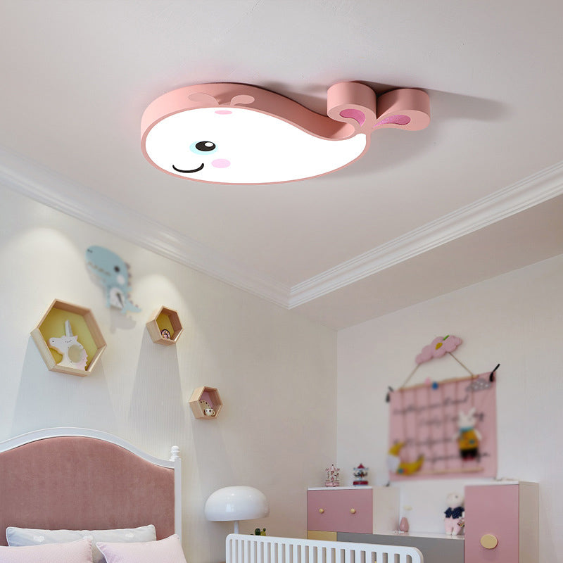 Cartoon Whale Shaped Ceiling Lamp Metal Kids Bedroom LED Flush Mount Light