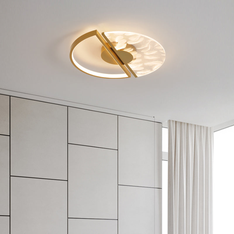 Contemporary Style Flush Mount Feather Ceiling Lighting Fixture for Sitting Room