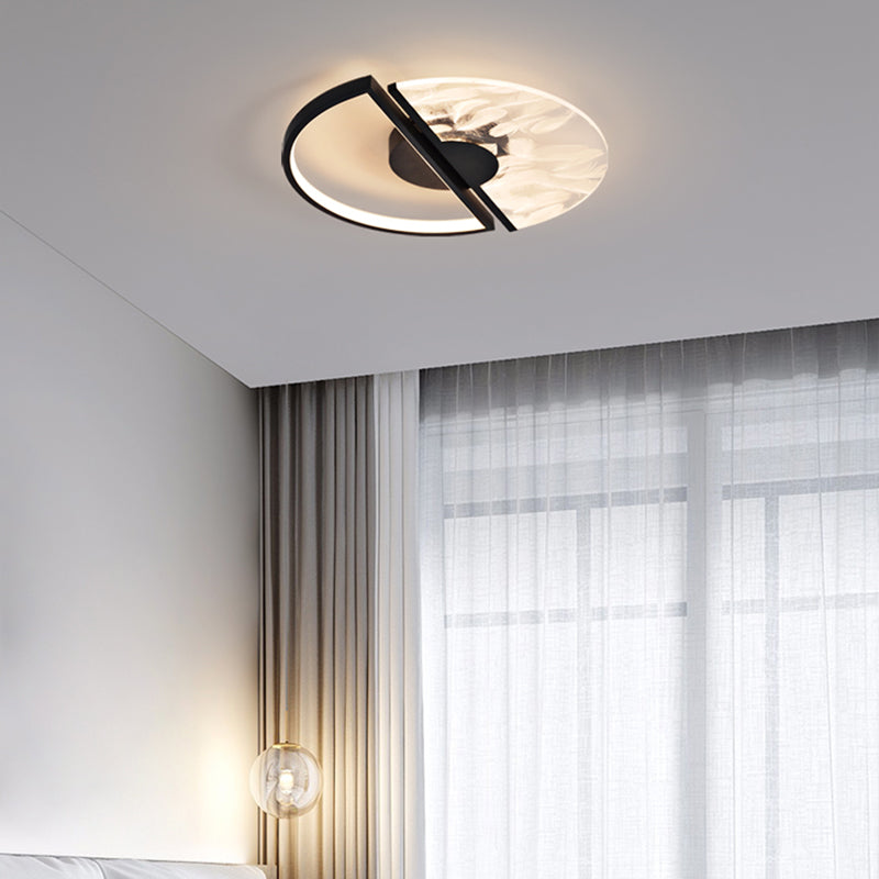 Contemporary Style Flush Mount Feather Ceiling Lighting Fixture for Sitting Room