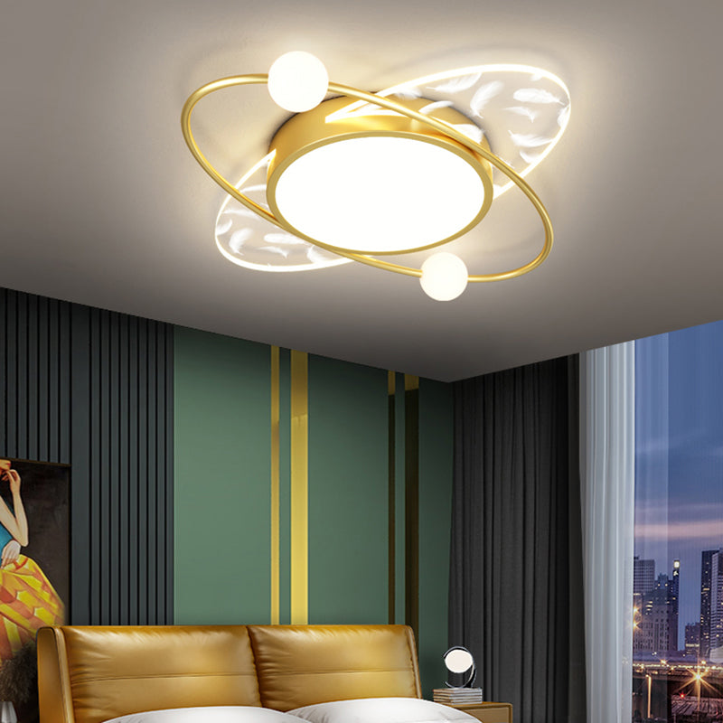 Modern Style LED Flush Mount Feather Ceiling Lighting Fixture for Sitting Room