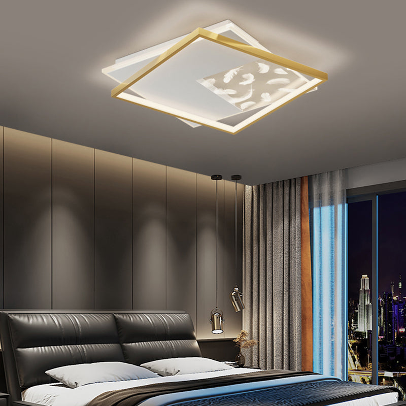 Squares Ceiling Light Fixture Simplicity Style Metal LED Bedroom Ceiling Light