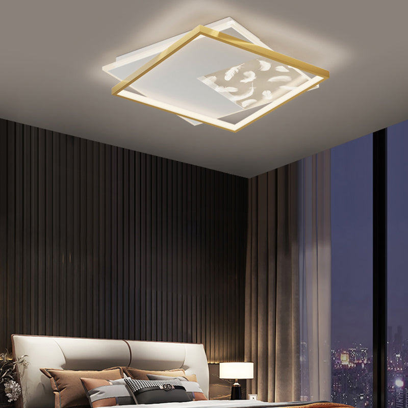 Squares Ceiling Light Fixture Simplicity Style Metal LED Bedroom Ceiling Light