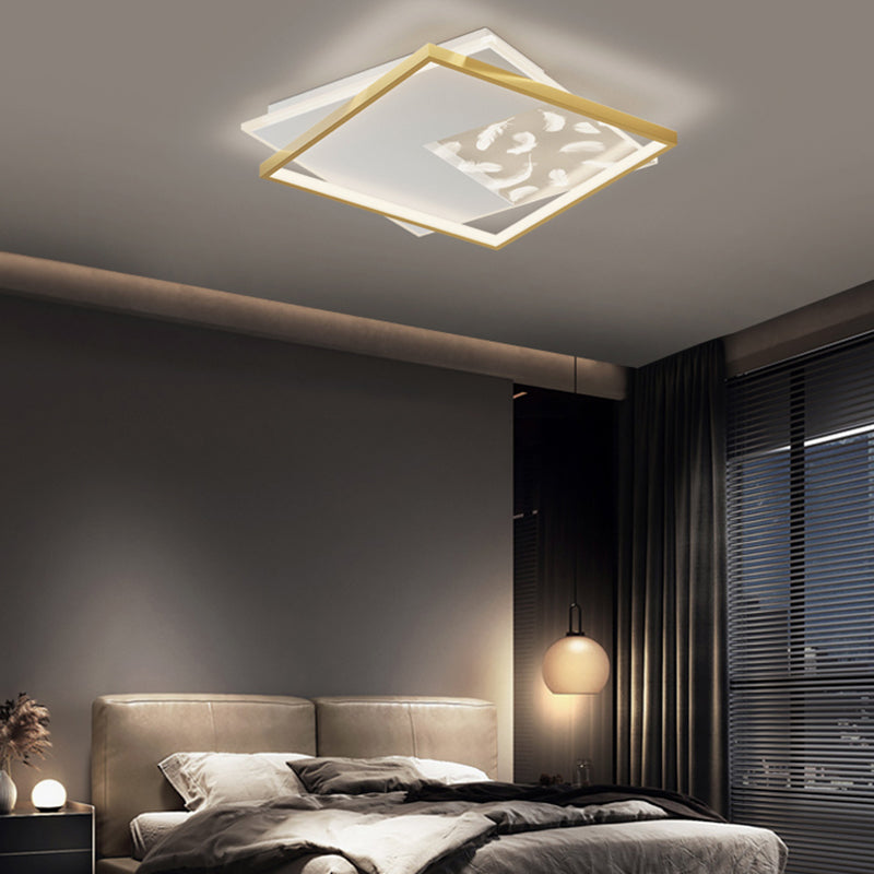 Squares Ceiling Light Fixture Simplicity Style Metal LED Bedroom Ceiling Light