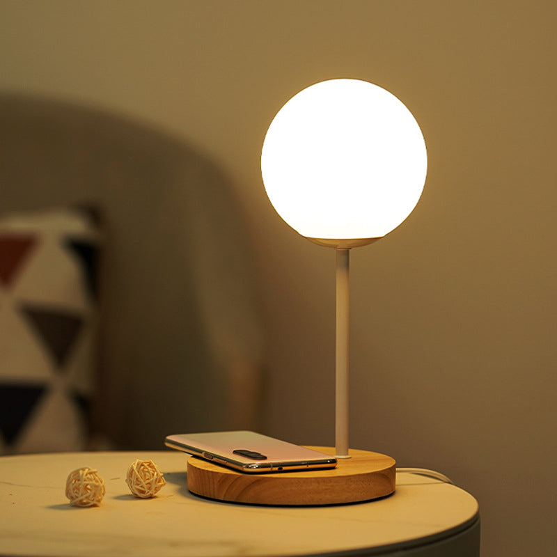 LED Table Lamp Modern Wooden Desk Light with Galss Shade for Living Room(Toy not Include)