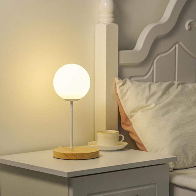 LED Table Lamp Modern Wooden Desk Light with Galss Shade for Living Room(Toy not Include)