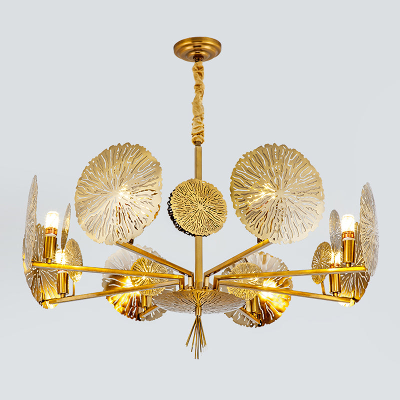 Postmodern Style Metal Chandelier Light Fixture Gold Lotus Leaf Shape Pendant Light