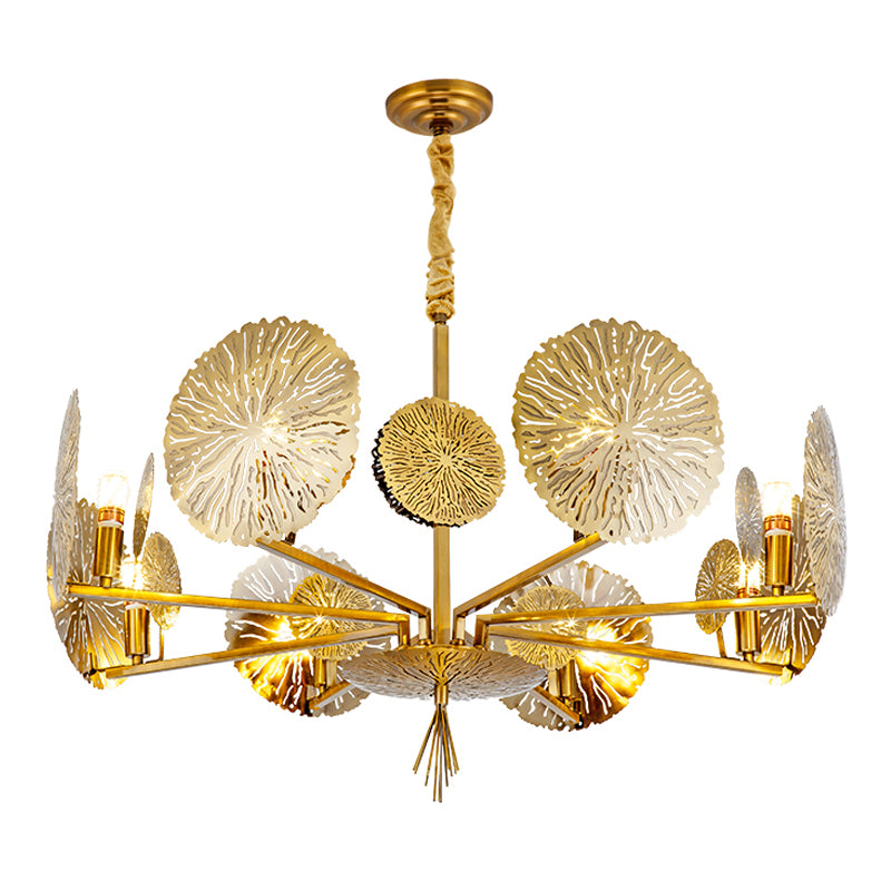 Postmodern Style Metal Chandelier Light Fixture Gold Lotus Leaf Shape Pendant Light