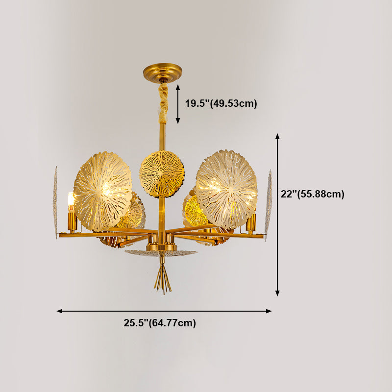 Postmodern Style Metal Chandelier Light Fixture Gold Lotus Leaf Shape Pendant Light