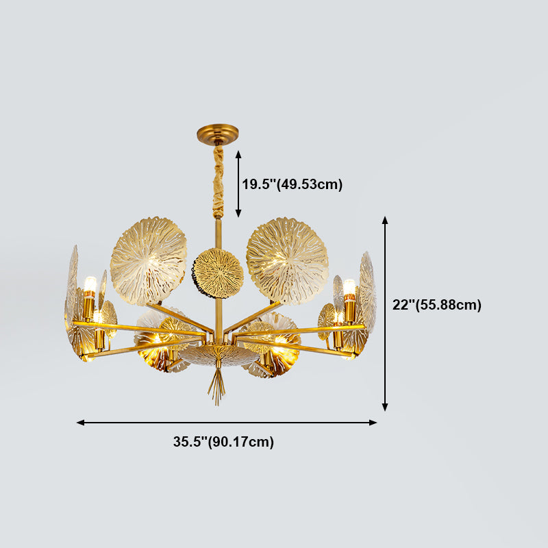 Postmodern Style Metal Chandelier Light Fixture Gold Lotus Leaf Shape Pendant Light