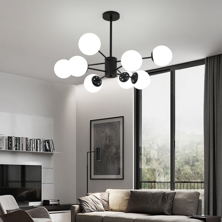 Modern Style Suspension Lamp Globe Shape Glass Metal Chandelier Lighting Fixtures