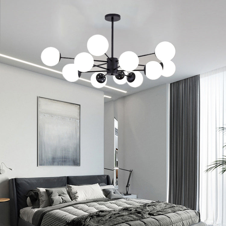 Modern Style Suspension Lamp Globe Shape Glass Metal Chandelier Lighting Fixtures