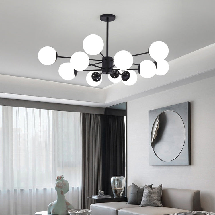 Modern Style Suspension Lamp Globe Shape Glass Metal Chandelier Lighting Fixtures