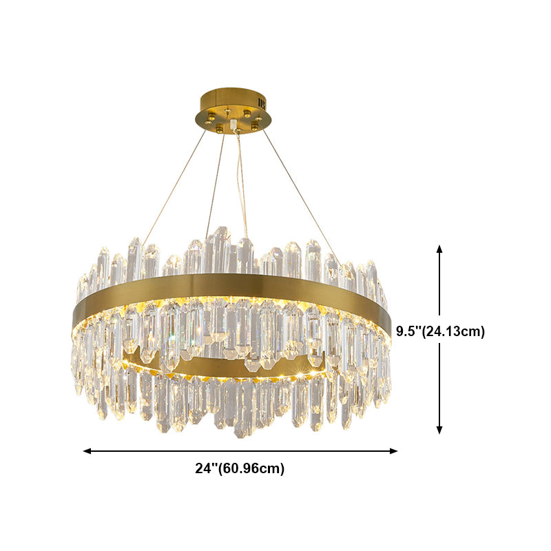 Round Shape Hanging Lights Crystal Metal Chandelier in Gold for Living Room