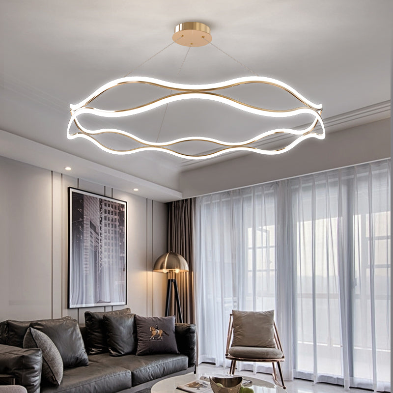 Gold Contemporary LED Chandelier Lighting Fixtures Living Room Linear Chandelier Lamp