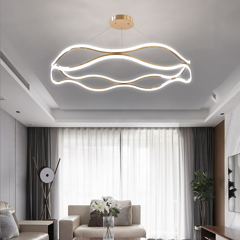 Gold Contemporary LED Chandelier Lighting Fixtures Living Room Linear Chandelier Lamp