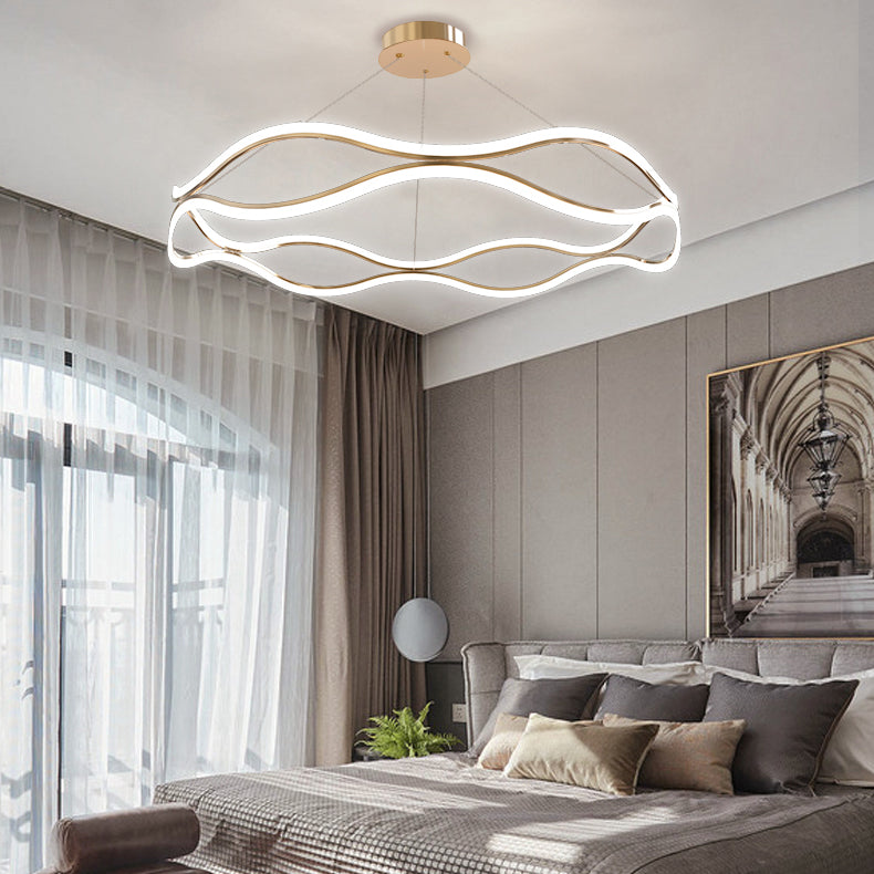 Gold Contemporary LED Chandelier Lighting Fixtures Living Room Linear Chandelier Lamp