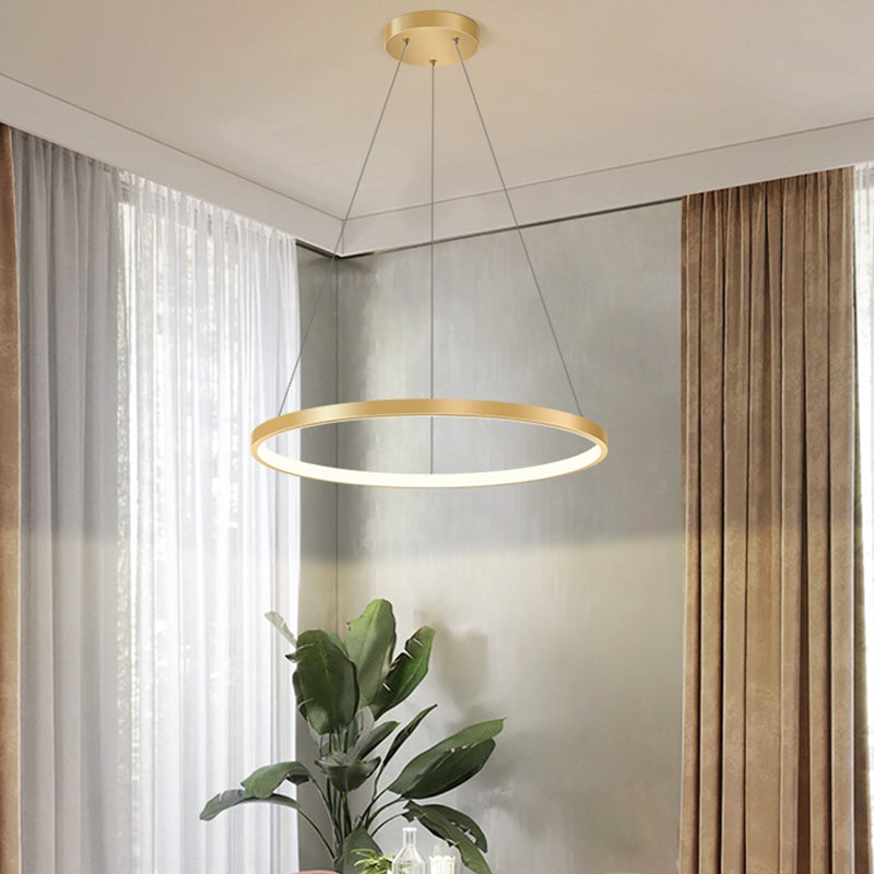 Circle Metal Pendant Light Fixture Modern Style Single Light Hanging Light Fixture in Gold