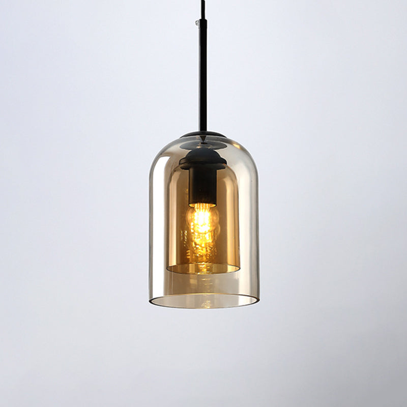 Cylindrical Shade Hanging Lighting Modern Style Glass 1 Light Hanging Lamp for Restaurant