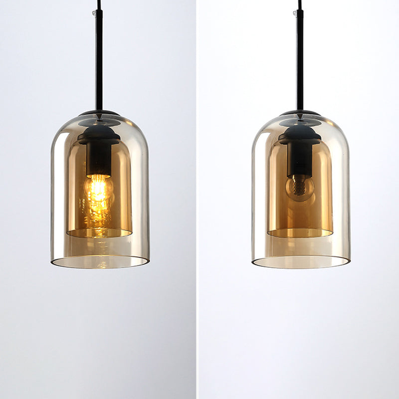 Cylindrical Shade Hanging Lighting Modern Style Glass 1 Light Hanging Lamp for Restaurant