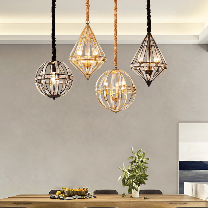 Geometric Crystal Suspension Lamp Modern Style Pendant Light Fixture for Dining Room