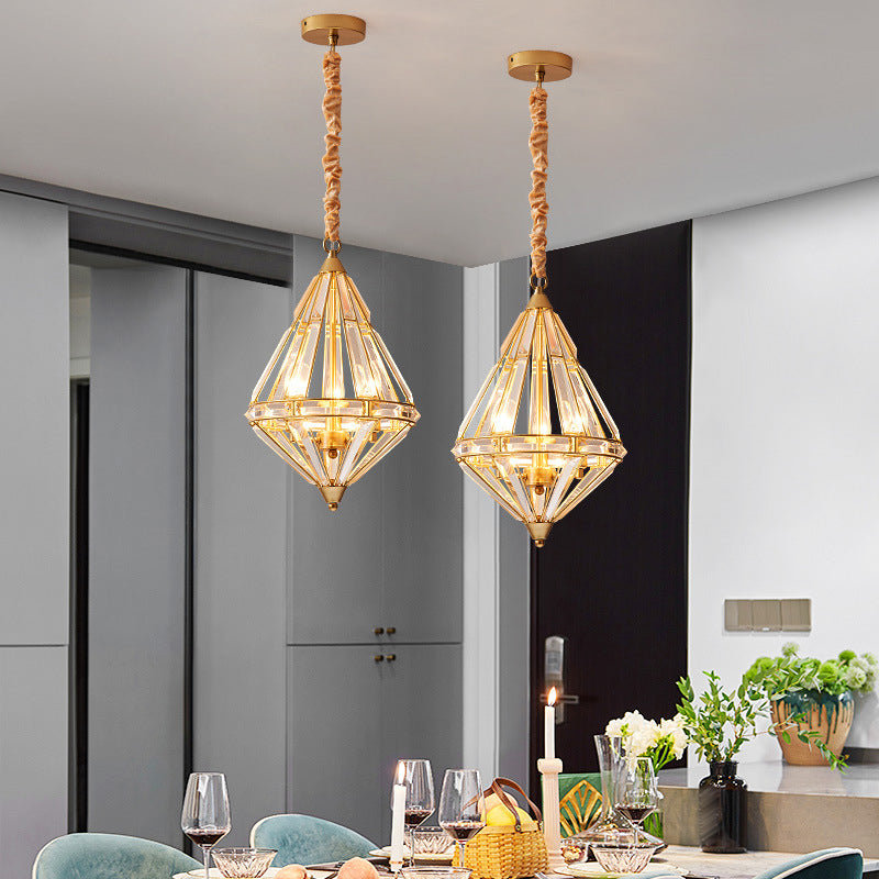 Geometric Crystal Suspension Lamp Modern Style Pendant Light Fixture for Dining Room