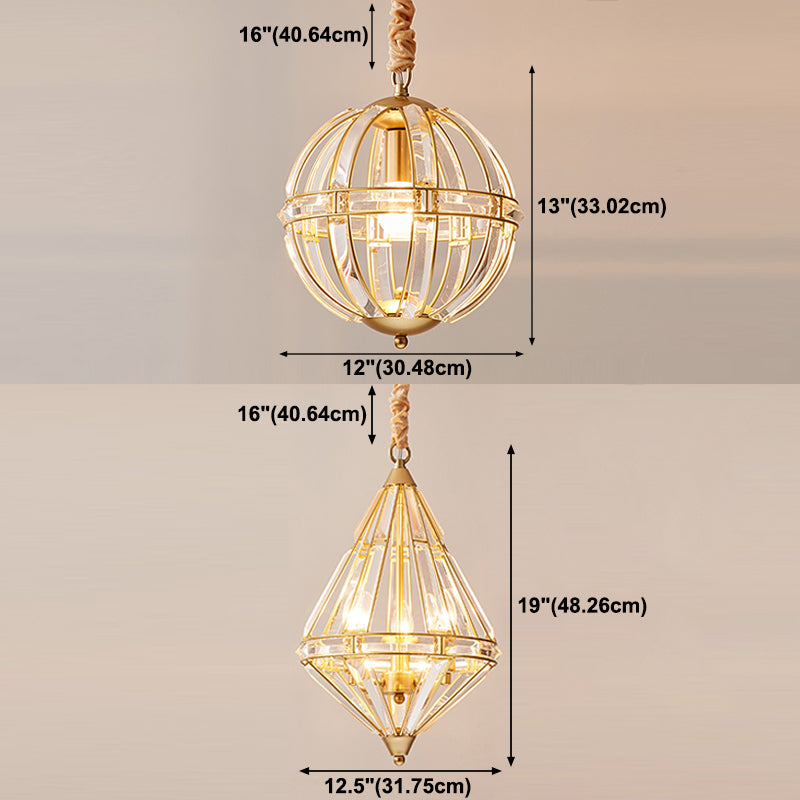 Geometric Crystal Suspension Lamp Modern Style Pendant Light Fixture for Dining Room