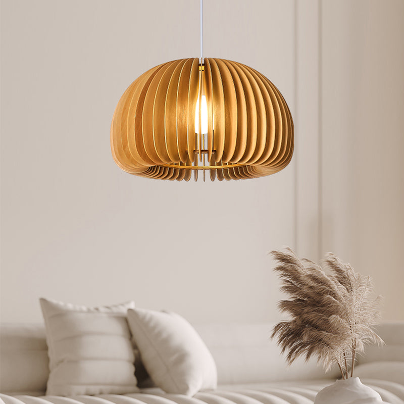 Modern Style Pumpkin Shape Pendant Lighting Wood 1 Light Pendant Light for Bedroom