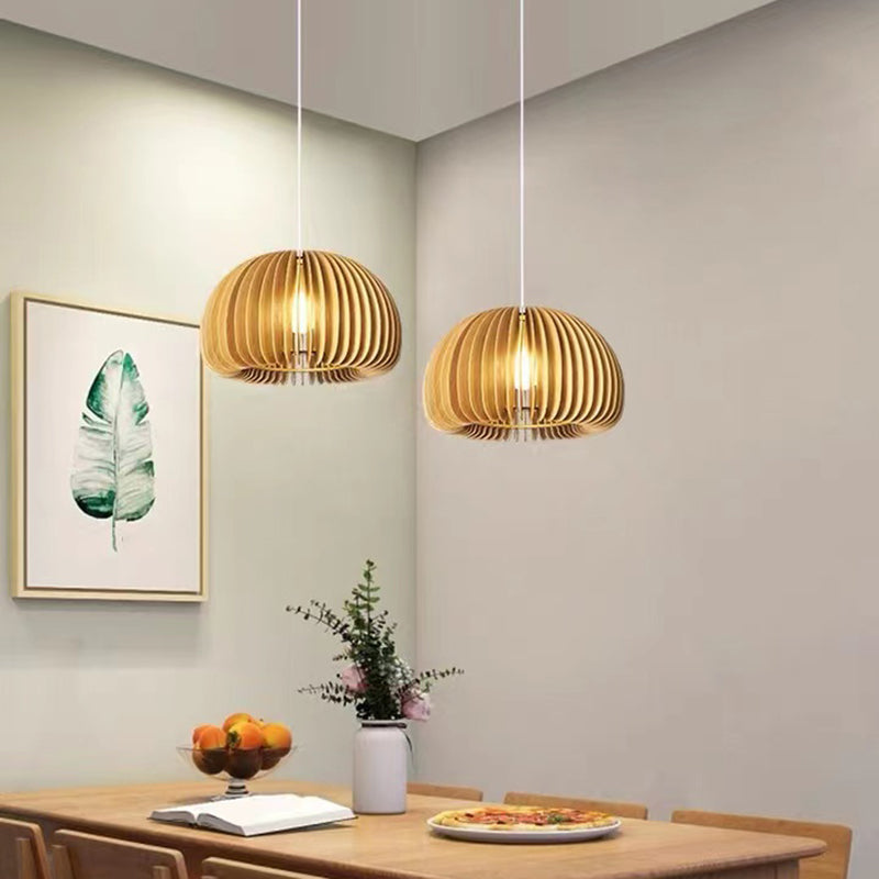 Modern Style Pumpkin Shape Pendant Lighting Wood 1 Light Pendant Light for Bedroom