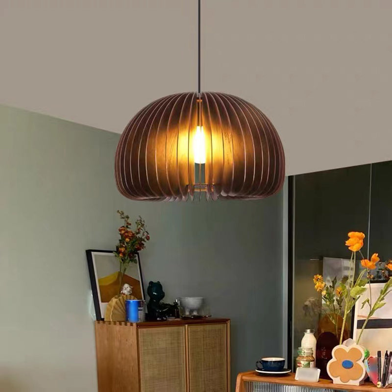 Modern Style Pumpkin Shape Pendant Lighting Wood 1 Light Pendant Light for Bedroom