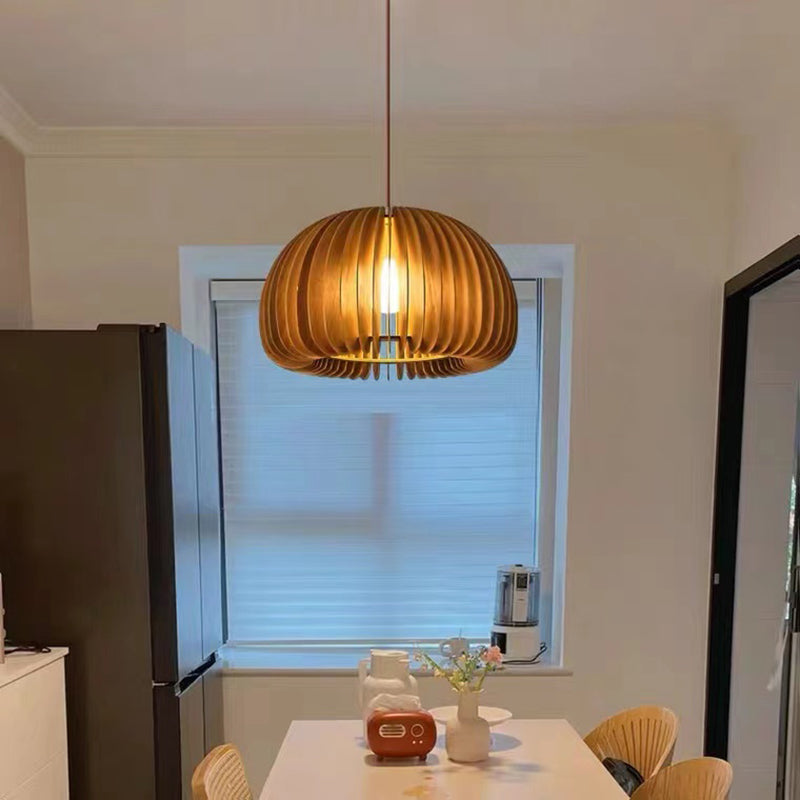 Modern Style Pumpkin Shape Pendant Lighting Wood 1 Light Pendant Light for Bedroom